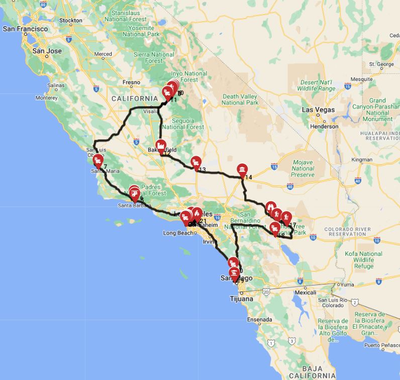 Map for Los Angeles Roundtrip